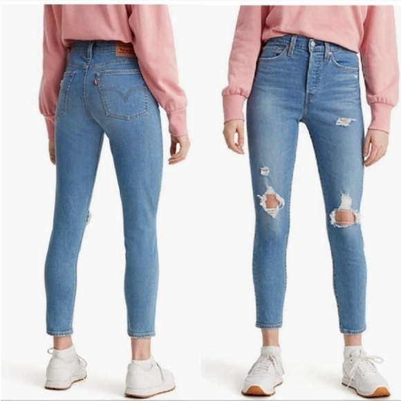 LEVI’S Wedgie Skinny Denim Jeans Distressed Light Med Wash Size 25 Button Fly - Picture 1 of 7